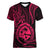 Polynesian Pride Guam Women V Neck T Shirt With Polynesian Tribal Tattoo and Coat of Arms Pink Version LT9 - Polynesian Pride