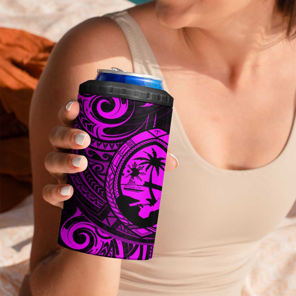 Polynesian Guam Coat of Arms 4 in 1 Can Cooler Tumbler Polynesian Tribal Tattoo Purple Version