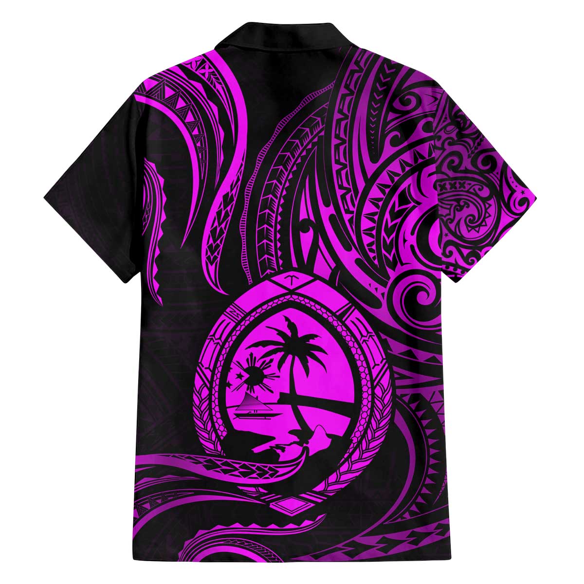 Polynesian Guam Coat of Arms Family Matching Off The Shoulder Long Sleeve Dress and Hawaiian Shirt Polynesian Tribal Tattoo Purple Version