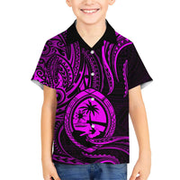 Polynesian Guam Coat of Arms Family Matching Short Sleeve Bodycon Dress and Hawaiian Shirt Polynesian Tribal Tattoo Purple Version