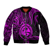 Polynesian Pride Guam Sleeve Zip Bomber Jacket With Polynesian Tribal Tattoo and Coat of Arms Purple Version LT9 Unisex Purple - Polynesian Pride