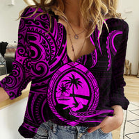 Polynesian Pride Guam Women Casual Shirt With Polynesian Tribal Tattoo and Coat of Arms Purple Version LT9 Female Purple - Polynesian Pride