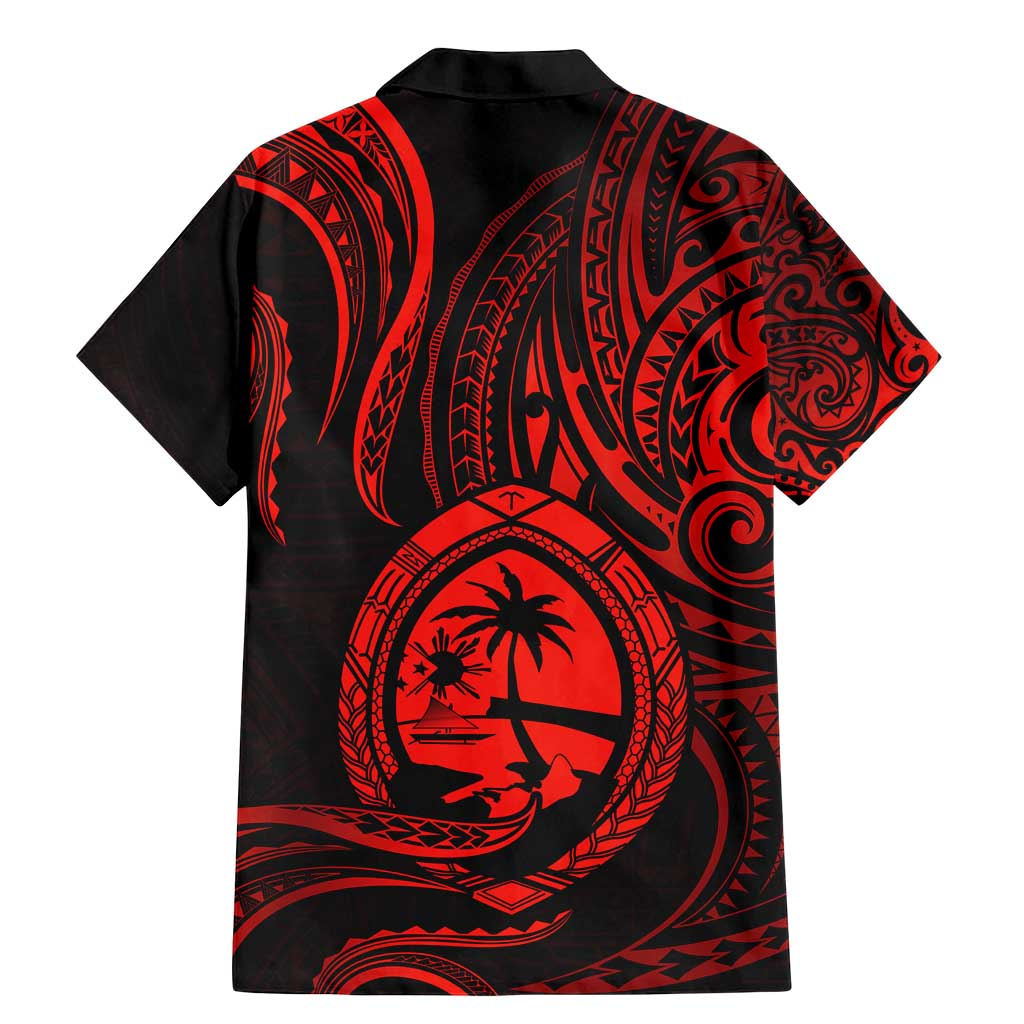 Polynesian Guam Coat of Arms Family Matching Mermaid Dress and Hawaiian Shirt Polynesian Tribal Tattoo Red Version