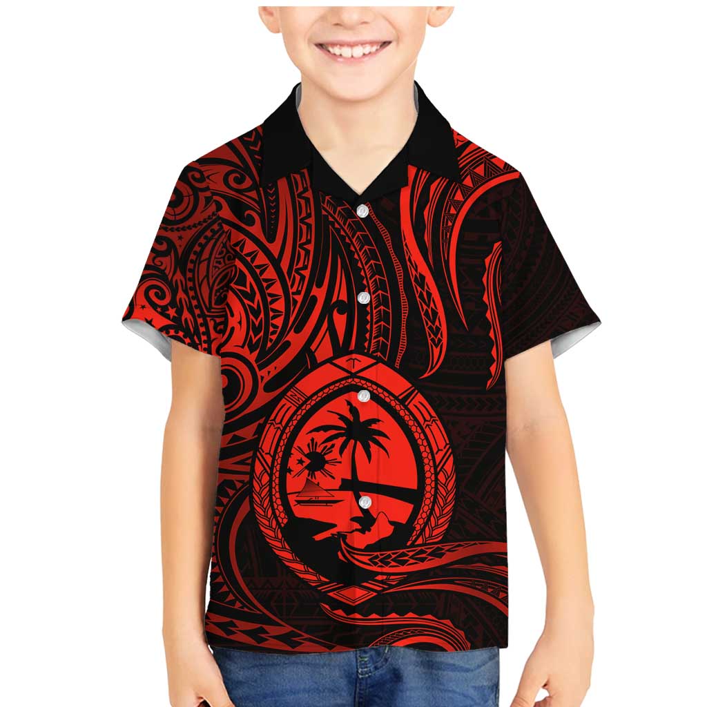 Polynesian Guam Coat of Arms Family Matching Mermaid Dress and Hawaiian Shirt Polynesian Tribal Tattoo Red Version