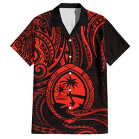 Polynesian Guam Coat of Arms Family Matching Off Shoulder Maxi Dress and Hawaiian Shirt Polynesian Tribal Tattoo Red Version