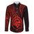 Polynesian Guam Coat of Arms Family Matching Off Shoulder Maxi Dress and Hawaiian Shirt Polynesian Tribal Tattoo Red Version