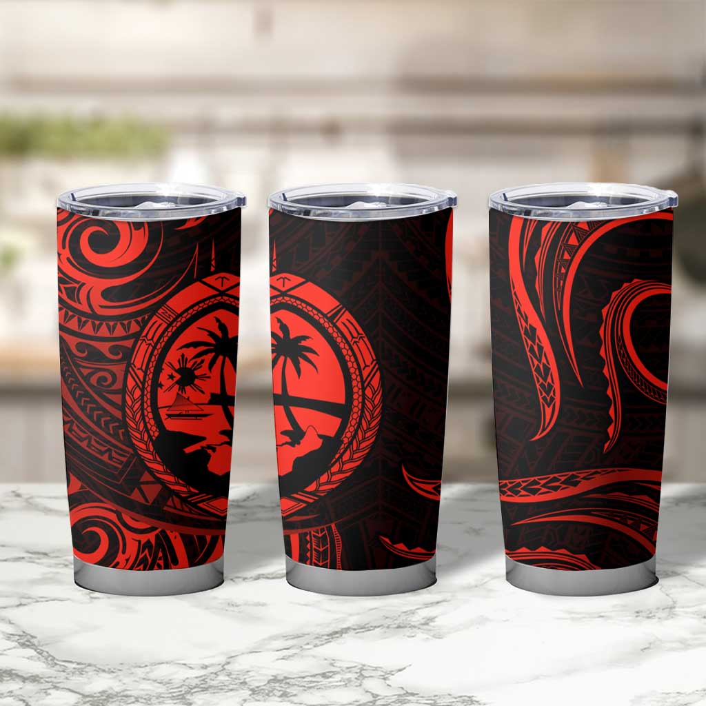 Polynesian Guam Coat of Arms Tumbler Cup Polynesian Tribal Tattoo Red Version