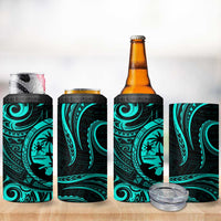 Polynesian Guam Coat of Arms 4 in 1 Can Cooler Tumbler Polynesian Tribal Tattoo Turquoise Version