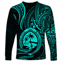 Polynesian Pride Guam Long Sleeve Shirt With Polynesian Tribal Tattoo and Coat of Arms Turquoise Version LT9 - Polynesian Pride