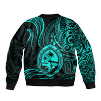 Polynesian Pride Guam Sleeve Zip Bomber Jacket With Polynesian Tribal Tattoo and Coat of Arms Turquoise Version LT9 - Polynesian Pride