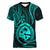 Polynesian Pride Guam Women V Neck T Shirt With Polynesian Tribal Tattoo and Coat of Arms Turquoise Version LT9 - Polynesian Pride