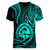 Polynesian Pride Guam Women V Neck T Shirt With Polynesian Tribal Tattoo and Coat of Arms Turquoise Version LT9 - Polynesian Pride