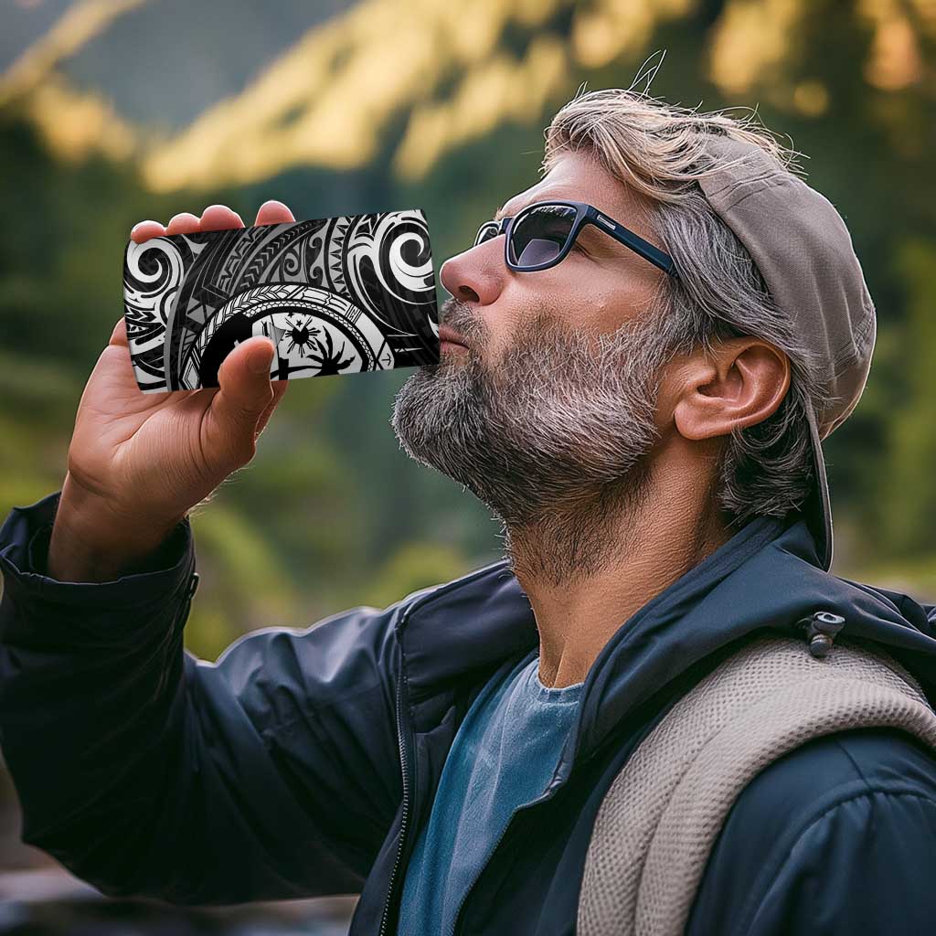 Polynesian Guam Coat of Arms 4 in 1 Can Cooler Tumbler Polynesian Tribal Tattoo Black Version