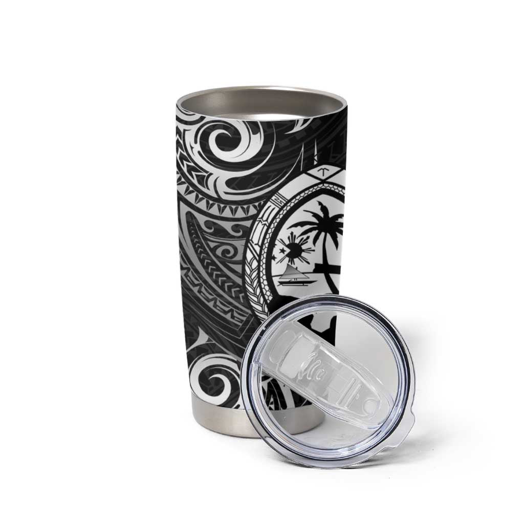 Polynesian Guam Coat of Arms Tumbler Cup Polynesian Tribal Tattoo Black Version