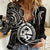 Polynesian Pride Guam Women Casual Shirt With Polynesian Tribal Tattoo and Coat of Arms Black Version LT9 Female Black - Polynesian Pride