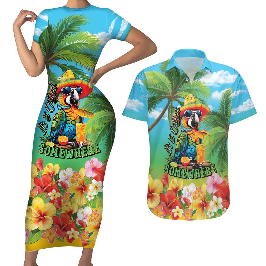 Always 5 O'clock Couples Matching Short Sleeve Bodycon Dress and Hawaiian Shirt Hawaiian Tropical Parrot - Polynesian Pride