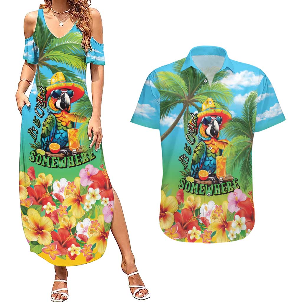 Always 5 O'clock Couples Matching Summer Maxi Dress and Hawaiian Shirt Hawaiian Tropical Parrot - Polynesian Pride