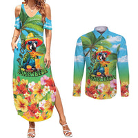 Always 5 O'clock Couples Matching Summer Maxi Dress and Long Sleeve Button Shirt Hawaiian Tropical Parrot - Polynesian Pride
