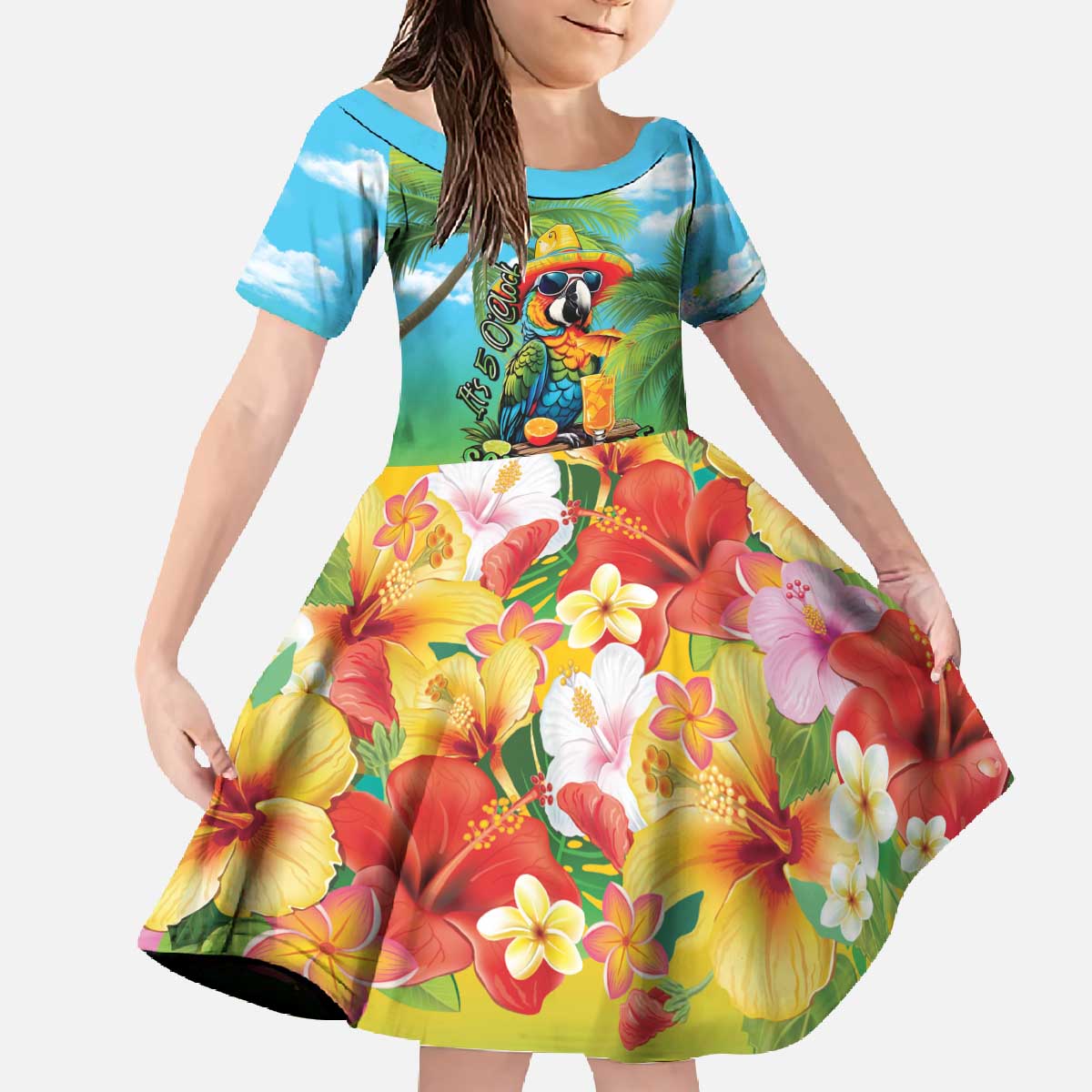 Always 5 O'clock Family Matching Off The Shoulder Long Sleeve Dress and Hawaiian Shirt Hawaiian Tropical Parrot - Polynesian Pride