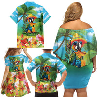 Always 5 O'clock Family Matching Off Shoulder Short Dress and Hawaiian Shirt Hawaiian Tropical Parrot - Polynesian Pride
