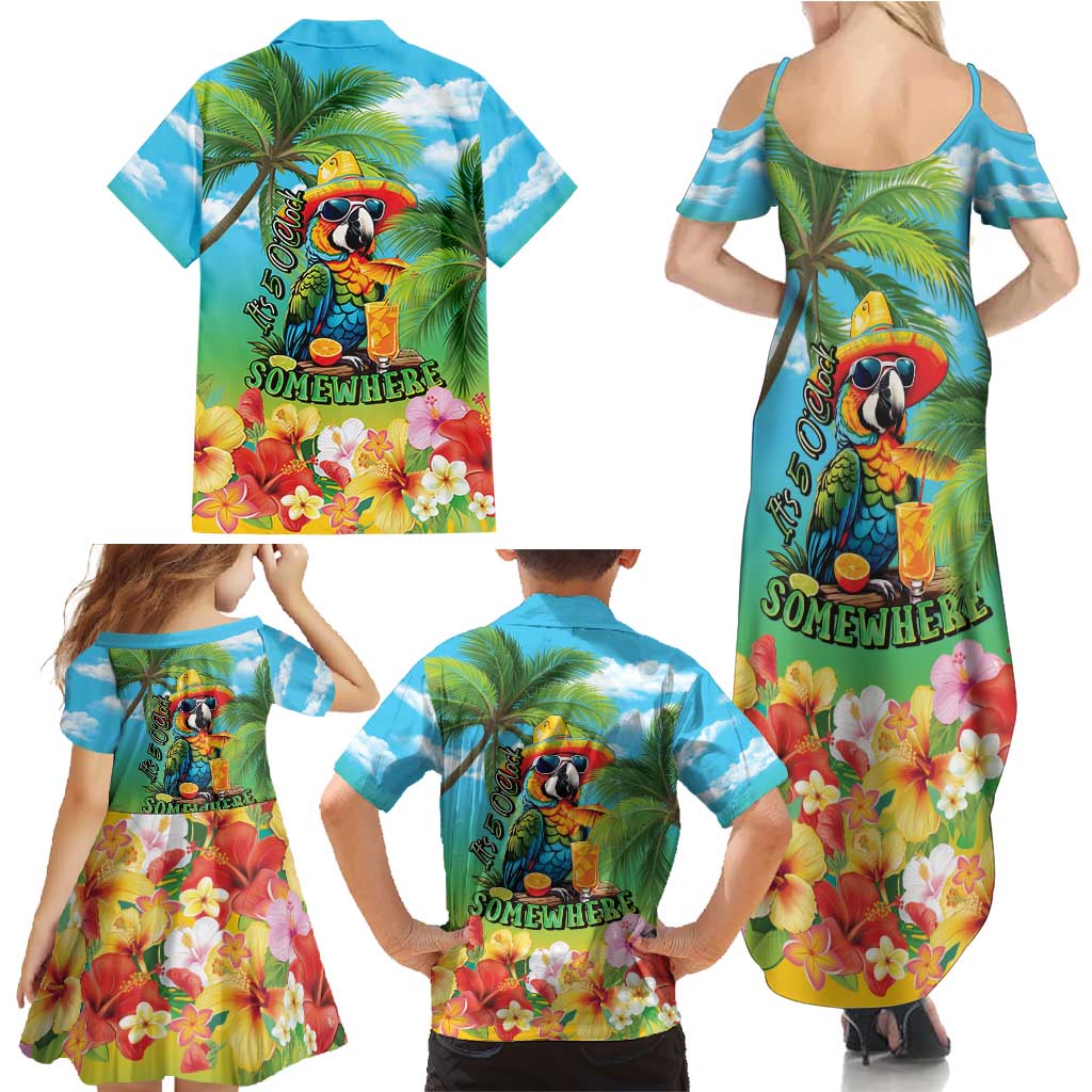 Always 5 O'clock Family Matching Summer Maxi Dress and Hawaiian Shirt Hawaiian Tropical Parrot - Polynesian Pride