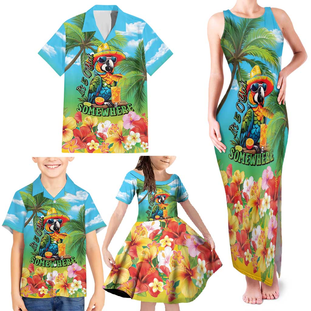 Always 5 O'clock Family Matching Tank Maxi Dress and Hawaiian Shirt Hawaiian Tropical Parrot - Polynesian Pride