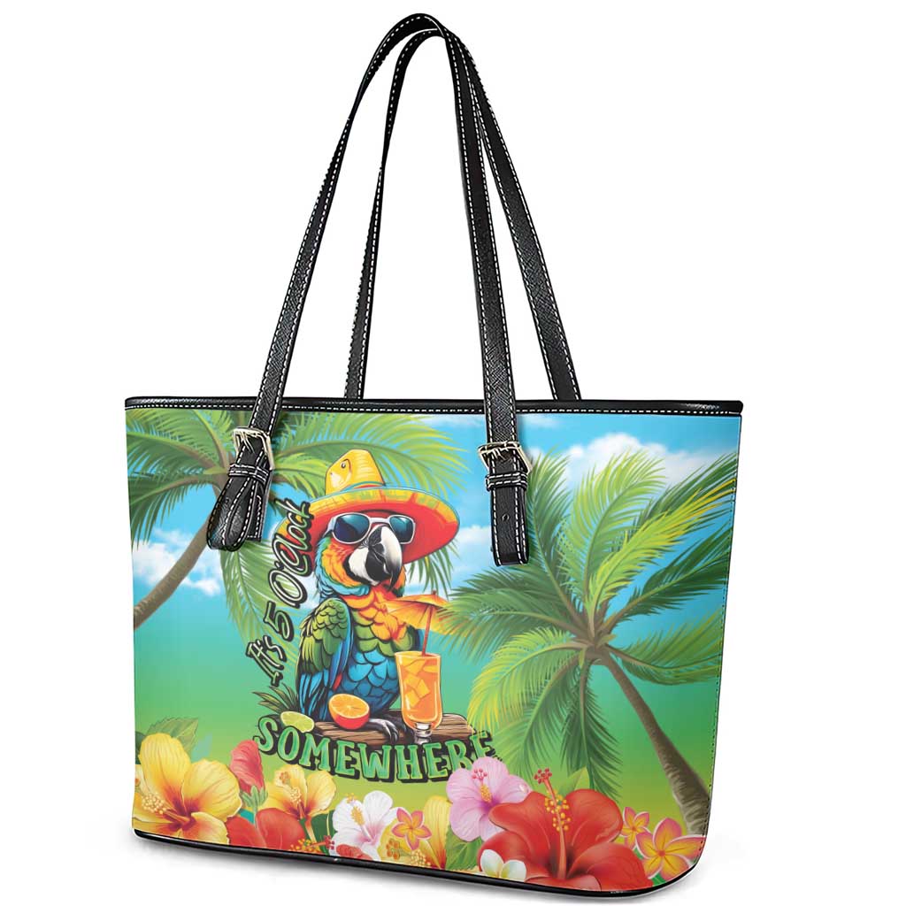 Always 5 O'clock Leather Tote Bag Hawaiian Tropical Parrot - Polynesian Pride
