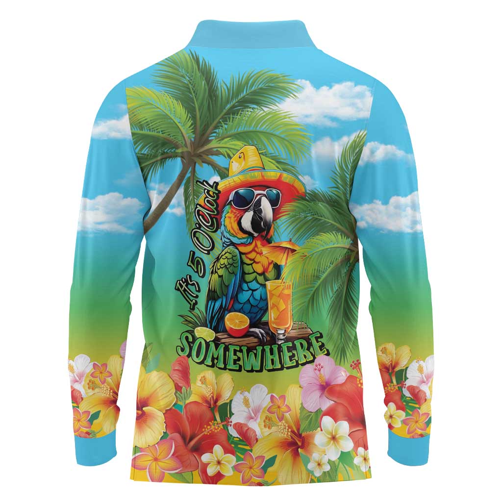 Always 5 O'clock Long Sleeve Polo Shirt Hawaiian Tropical Parrot - Polynesian Pride