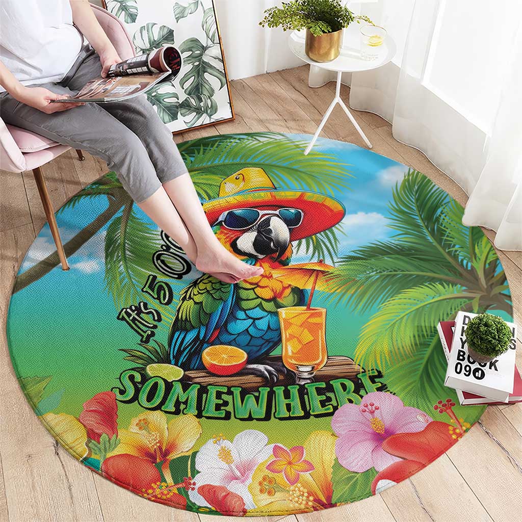 Always 5 O'clock Round Carpet Hawaiian Tropical Parrot - Polynesian Pride