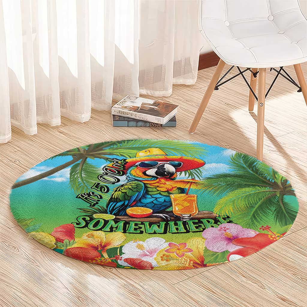 Always 5 O'clock Round Carpet Hawaiian Tropical Parrot - Polynesian Pride