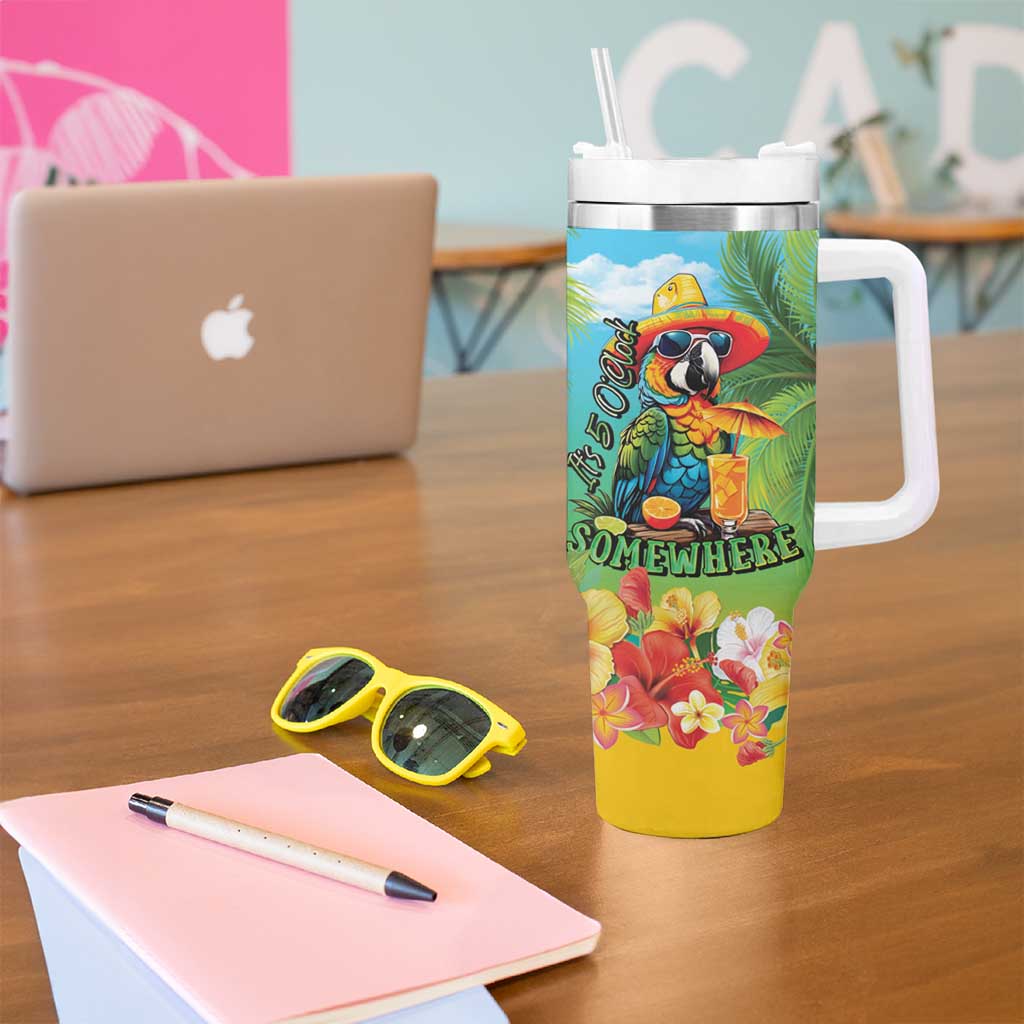 Always 5 O'clock Tumbler With Handle Hawaiian Tropical Parrot - Polynesian Pride