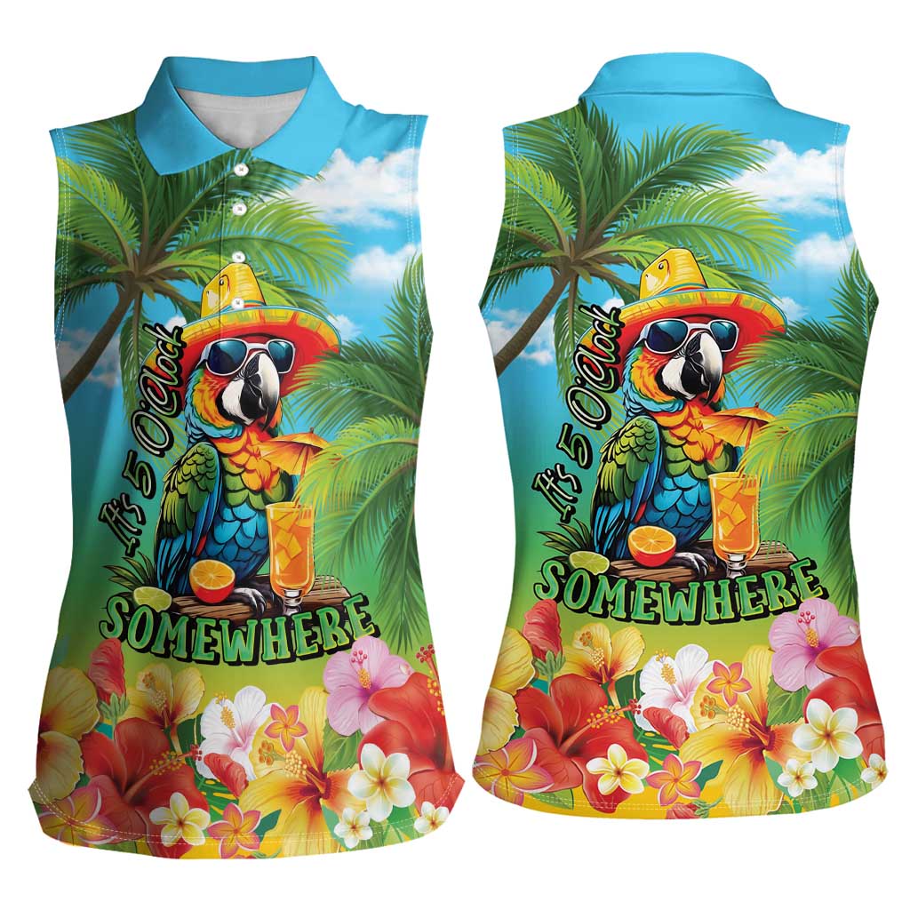 Always 5 O'clock Women Sleeveless Polo Shirt Hawaiian Tropical Parrot - Polynesian Pride