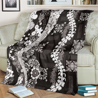 Hawaii Puakenikeni and Maile Lei Blanket Black Japanese Wave Style - Polynesian Pride