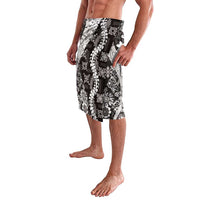 Hawaii Puakenikeni and Maile Lei Lavalava Black Japanese Wave Style - Polynesian Pride