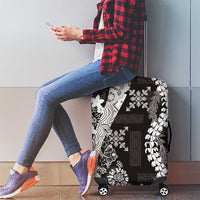 Hawaii Puakenikeni and Maile Lei Luggage Cover Black Japanese Wave Style - Polynesian Pride