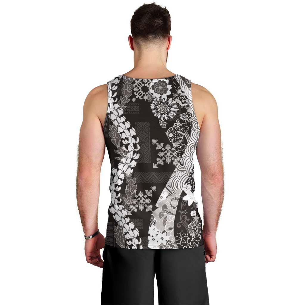 Hawaii Puakenikeni and Maile Lei Men Tank Top Black Japanese Wave Style - Polynesian Pride