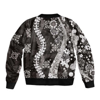 Hawaii Puakenikeni and Maile Lei Sleeve Zip Bomber Jacket Black Japanese Wave Style - Polynesian Pride