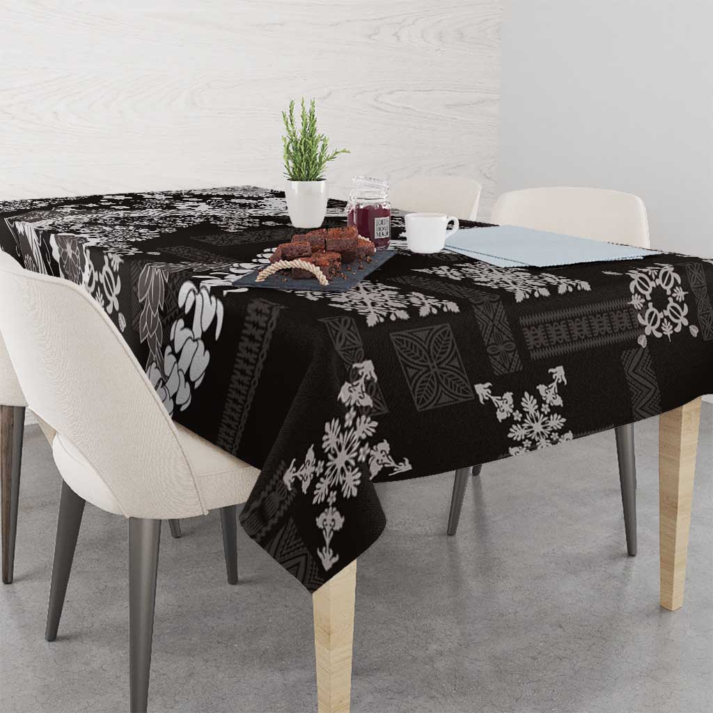 Hawaii Puakenikeni and Maile Lei Tablecloth Black Japanese Wave Style - Polynesian Pride