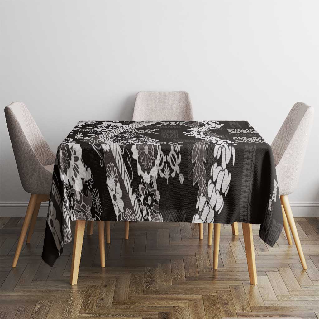 Hawaii Puakenikeni and Maile Lei Tablecloth Black Japanese Wave Style - Polynesian Pride