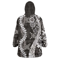 Hawaii Puakenikeni and Maile Lei Wearable Blanket Hoodie Black Japanese Wave Style - Polynesian Pride