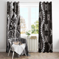 Hawaii Puakenikeni and Maile Lei Window Curtain Black Japanese Wave Style - Polynesian Pride