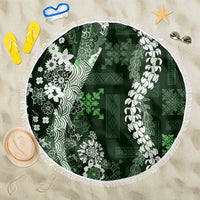 Hawaii Puakenikeni and Maile Lei Beach Blanket Green Japanese Wave Style - Polynesian Pride