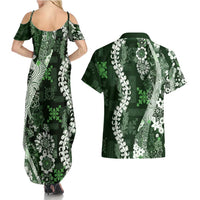 Hawaii Puakenikeni and Maile Lei Couples Matching Summer Maxi Dress and Hawaiian Shirt Green Japanese Wave Style - Polynesian Pride