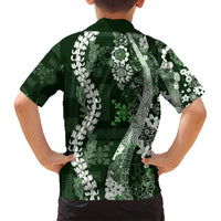 Hawaii Puakenikeni and Maile Lei Family Matching Puletasi and Hawaiian Shirt Green Japanese Wave Style - Polynesian Pride