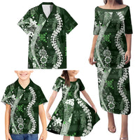 Hawaii Puakenikeni and Maile Lei Family Matching Puletasi and Hawaiian Shirt Green Japanese Wave Style - Polynesian Pride