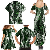 Hawaii Puakenikeni and Maile Lei Family Matching Summer Maxi Dress and Hawaiian Shirt Green Japanese Wave Style - Polynesian Pride