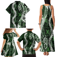 Hawaii Puakenikeni and Maile Lei Family Matching Tank Maxi Dress and Hawaiian Shirt Green Japanese Wave Style - Polynesian Pride