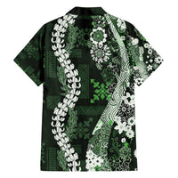 Hawaii Puakenikeni and Maile Lei Family Matching Tank Maxi Dress and Hawaiian Shirt Green Japanese Wave Style - Polynesian Pride