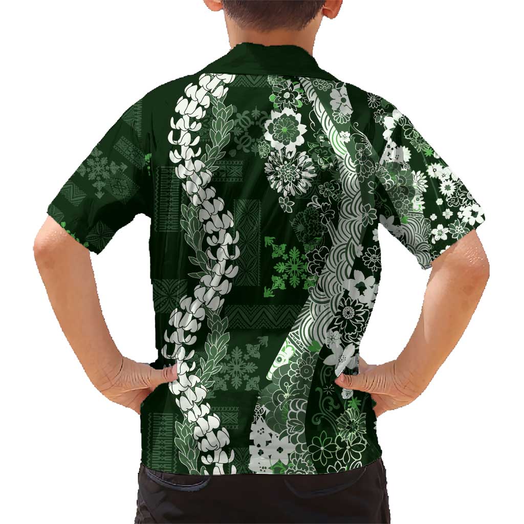 Hawaii Puakenikeni and Maile Lei Hawaiian Shirt Green Japanese Wave Style - Polynesian Pride