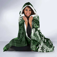 Hawaii Puakenikeni and Maile Lei Hooded Blanket Green Japanese Wave Style LT9 - Polynesian Pride